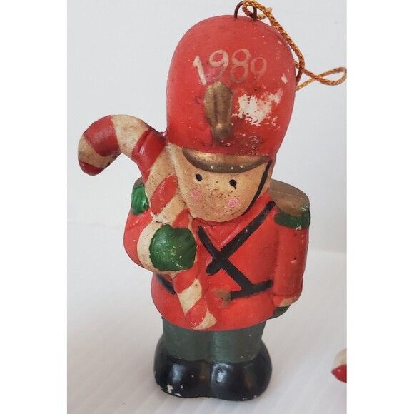VTG Ceramic Christmas Ornaments 1989 Santa Toy Soldier Rocking Horse Rustic Lot - Picture 4 of 10